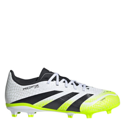 adidas Predator Junior Firm Ground Football Boots – White/Blk/Lemon