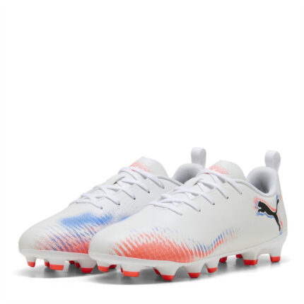 Puma Junior Firm Ground Football Boots – Wht-Blk-Glw Red