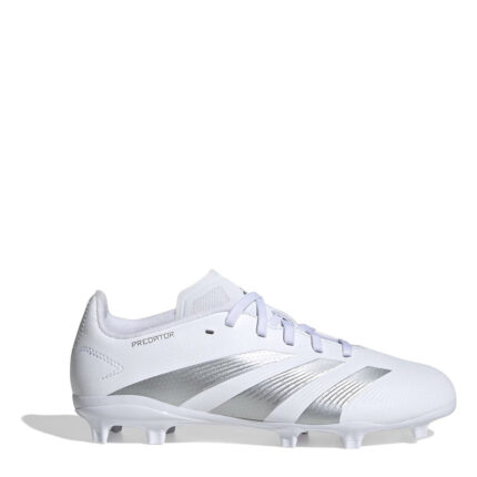 adidas Predator 24 Junior Firm Ground Football Boots – White/Silver