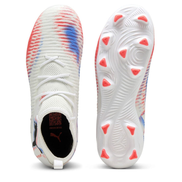Puma Future 8 Junior Firm Ground Football Boots – White/Black/Red – view 3