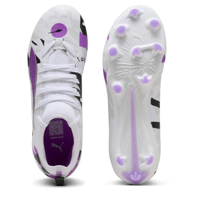 Puma Ultra 5 Junior Firm Ground Football Boots – White/Purple - Image 3