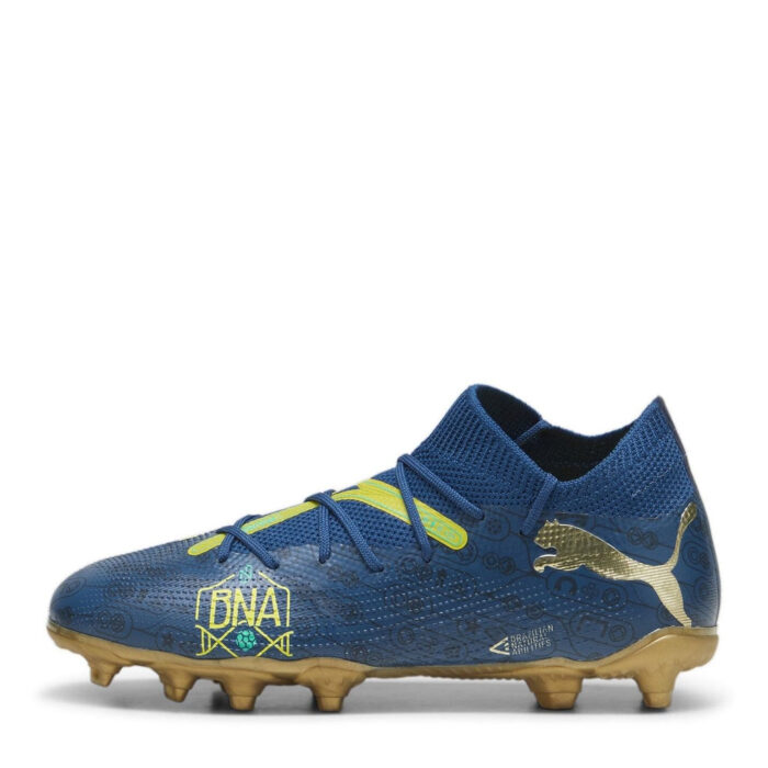 Puma Future 7 Junior Firm Ground Football Boots – Blue/Yllw/Gold – view 2