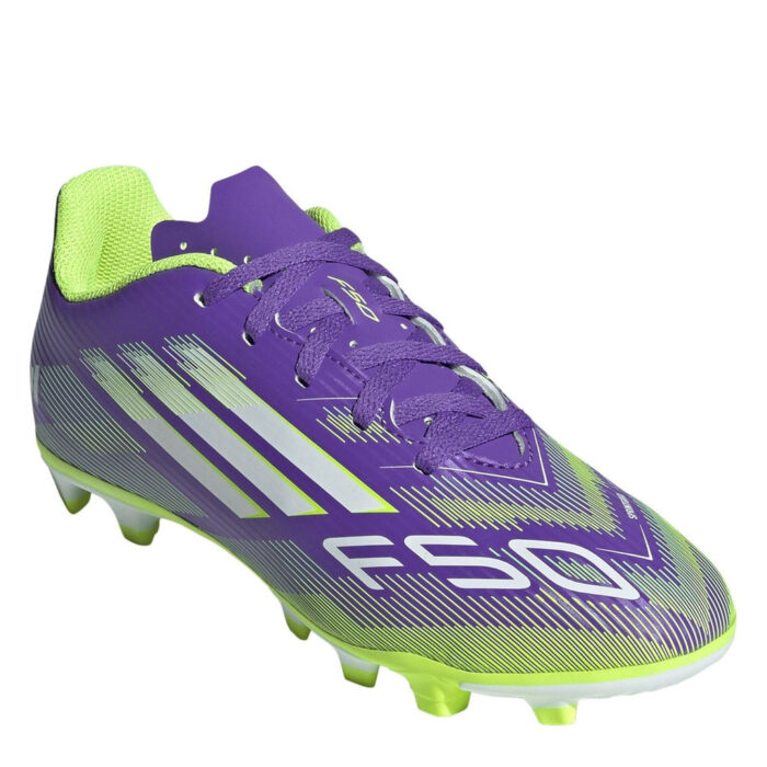 adidas F50 Messi Junior Firm Ground Football Boots – Purple/White – view 3