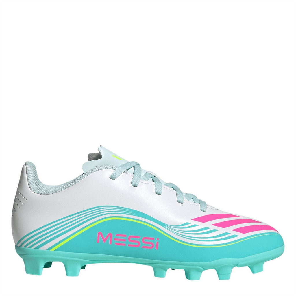 adidas F50 Messi Junior Firm Ground Football Boots – Wht/Pink/Blue