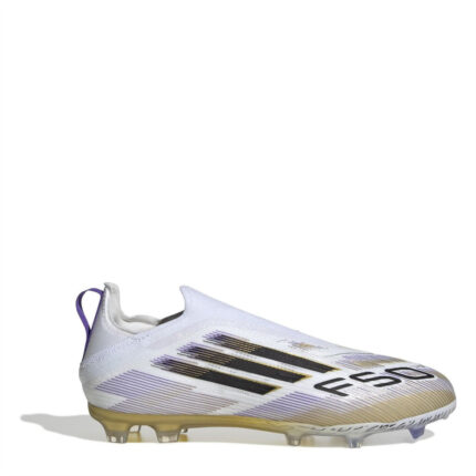adidas F50 Laceless Junior Firm Ground Football Boots – White/Blk/Gold