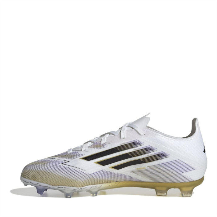 adidas F50 Junior Firm Ground Football Boots – White/Blk/Gold – view 2