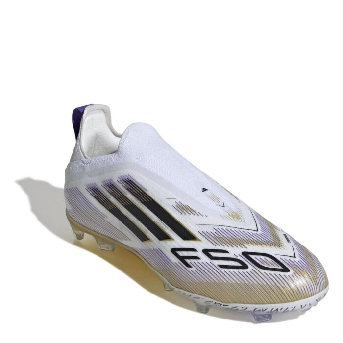 adidas F50 Laceless Junior Firm Ground Football Boots – White/Blk/Gold – view 3