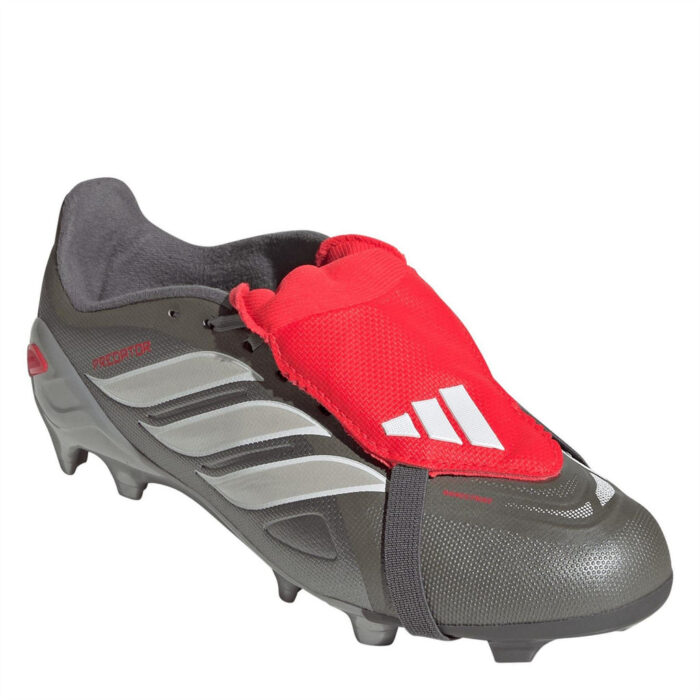 adidas Predator Fold Over Tongue Junior Firm Ground Football Boots – Grey/Red – view 3