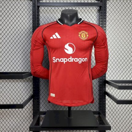 Mens Manchester United 2025/26 Home Long Sleeve Jersey Player Version