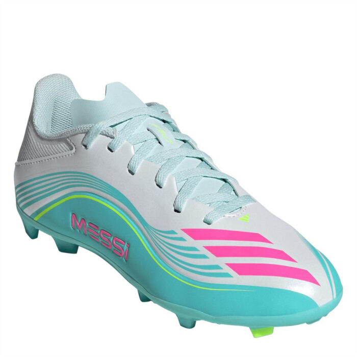 adidas F50 Junior Firm Ground Football Boots – Wht/Pink/Blue - Image 3