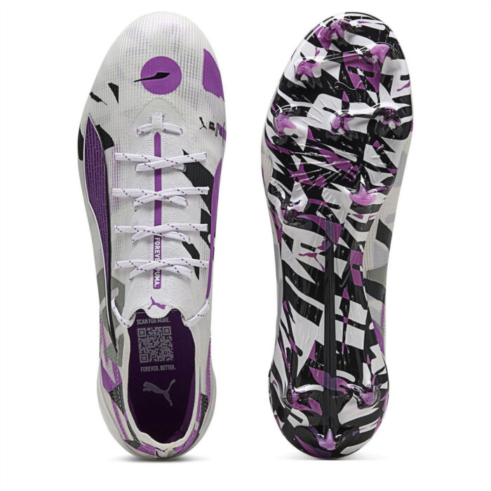 Puma Ultra 5 Firm Ground Football Boots – White/Purple – view 3