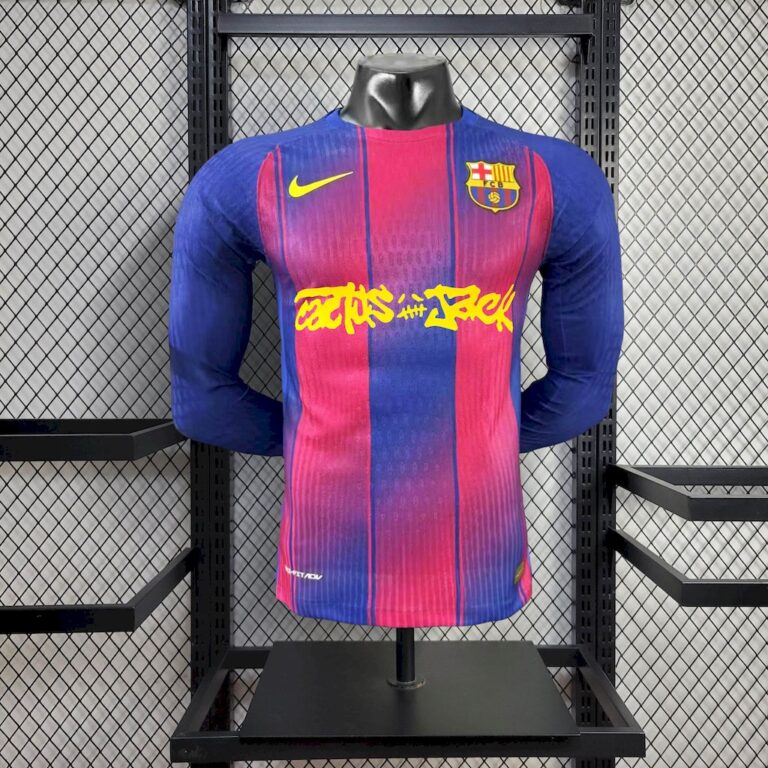 Mens Barcelona x Travis Scott 2025/26 Home Long Sleeve Jersey Player Version