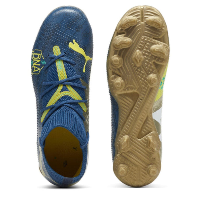 Puma Future 7 Junior Firm Ground Football Boots – Blue/Yllw/Gold – view 3