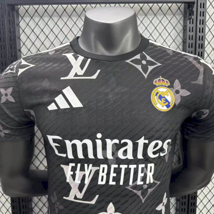 Mens Real Madrid 2025/26 Black Louis Vuitton Jersey Player Version 8