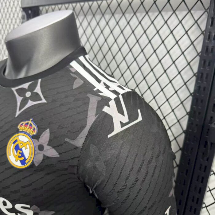Mens Real Madrid 2025/26 Black Louis Vuitton Jersey Player Version 4
