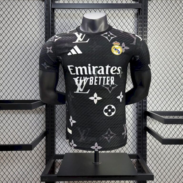 Mens Real Madrid 2025/26 Black Louis Vuitton Jersey Player Version