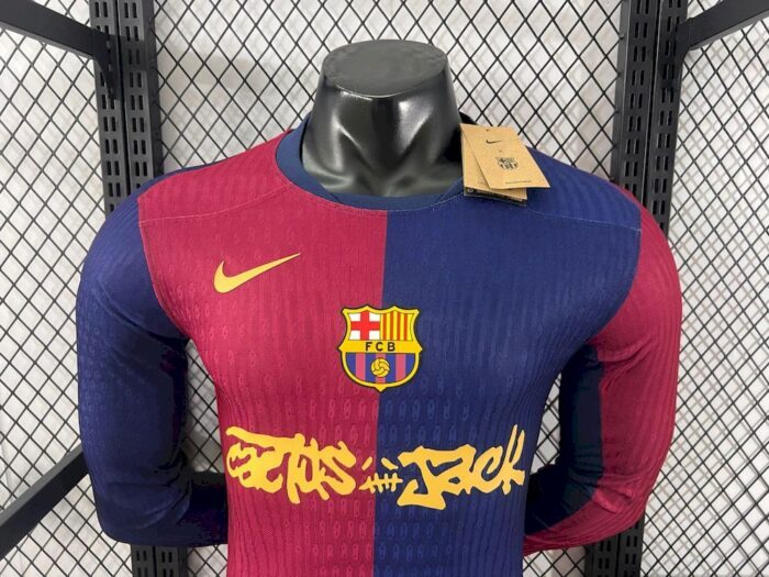 Mens Barcelona 2024/25 Travis Scott Edition Home Long Sleeve Jersey Player Version 4