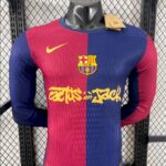 Mens Barcelona 2024/25 Travis Scott Edition Home Long Sleeve Jersey Player Version
