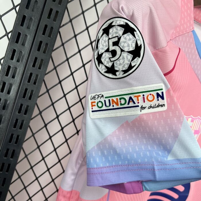 Mens Barcelona 2025/26 pink Jersey (With Champions League) 3