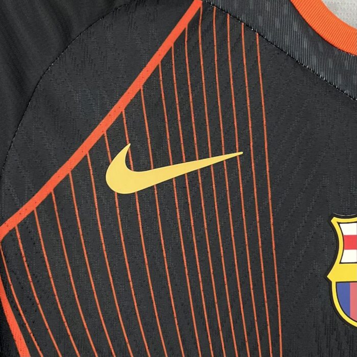 Mens Barcelona 2025/26 black orange Jersey (With Champions League) 4