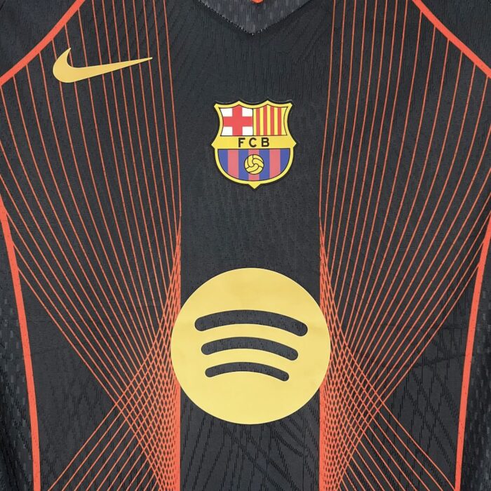 Mens Barcelona 2025/26 black orange Jersey (With Champions League) 3