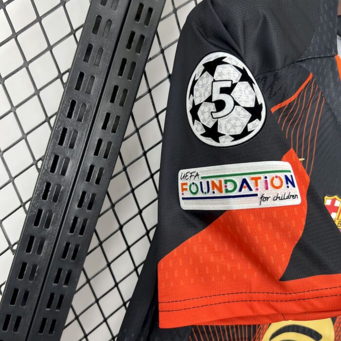 Mens Barcelona 2025/26 black orange Jersey (With Champions League) 2