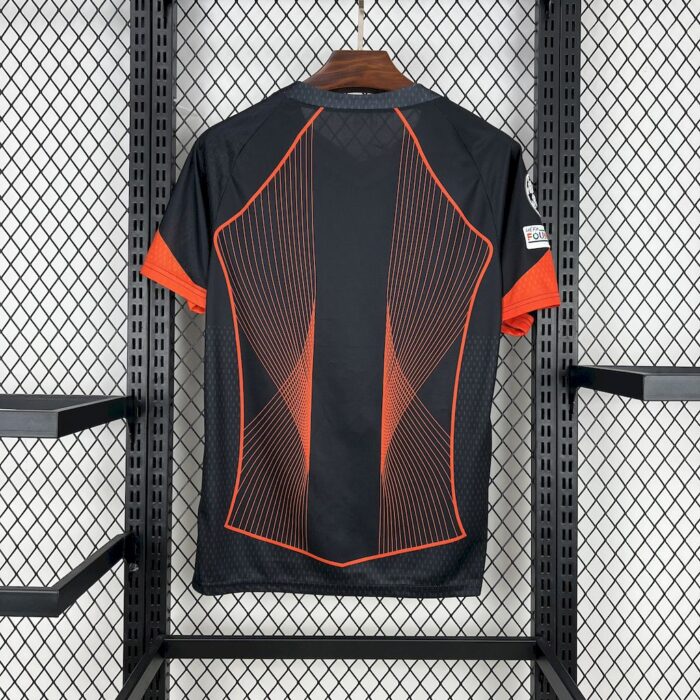 Mens Barcelona 2025/26 black orange Jersey (With Champions League) 1