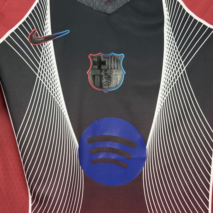 Mens Barcelona 2025/26 Black and red Jersey (With Champions League) 3