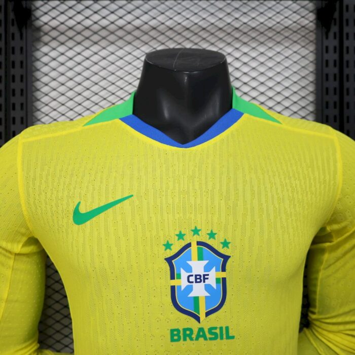 Mens Brazil 2025/26 Home Long Sleeve Jersey Player Version 5