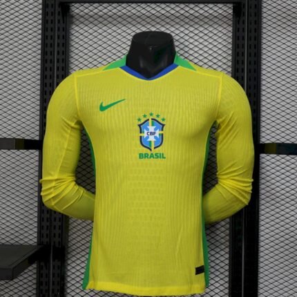 Mens Brazil 2025/26 Home Long Sleeve Jersey Player Version