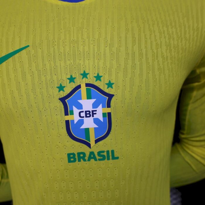 Mens Brazil 2025/26 Home Long Sleeve Jersey Player Version 2