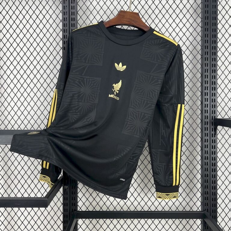 Mens Mexico 2025/26 Gold- Black Long Sleeve Jersey