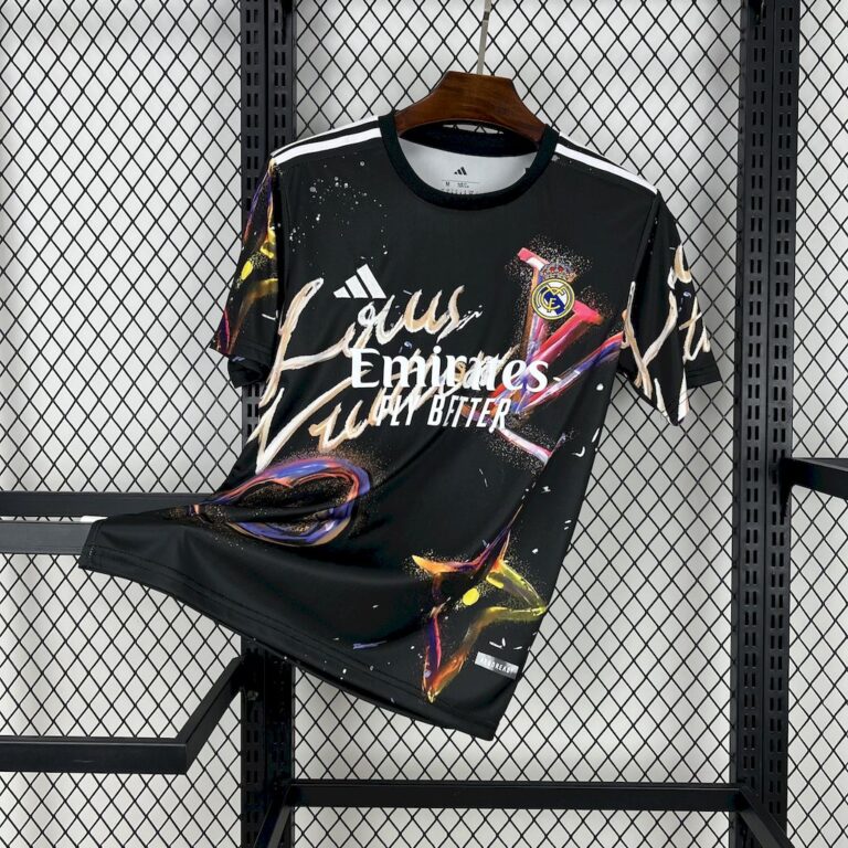Mens Real Madrid 2025/26 Louis Vuitton Joint Edition Black colorful version Jersey
