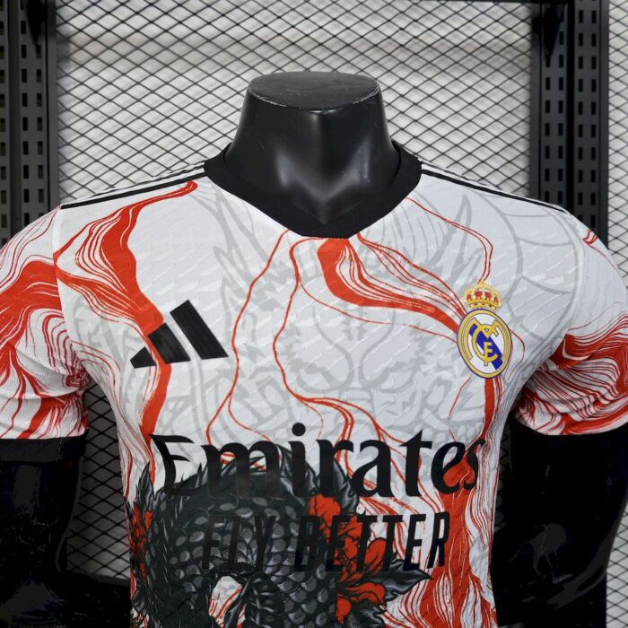 Mens Real Madrid 2025/26 White Black Dragon Jersey Player Version 4