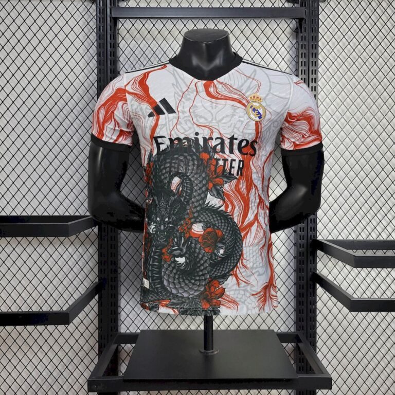 Mens Real Madrid 2025/26 White Black Dragon Jersey Player Version