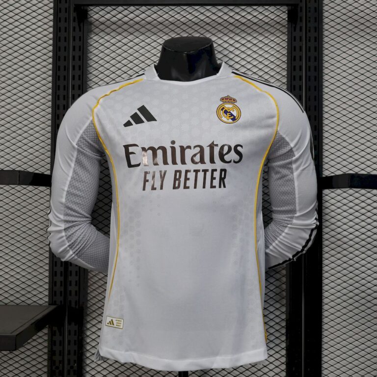 Mens Real Madrid 2025/26 Home Long Sleeve Jersey Player Version