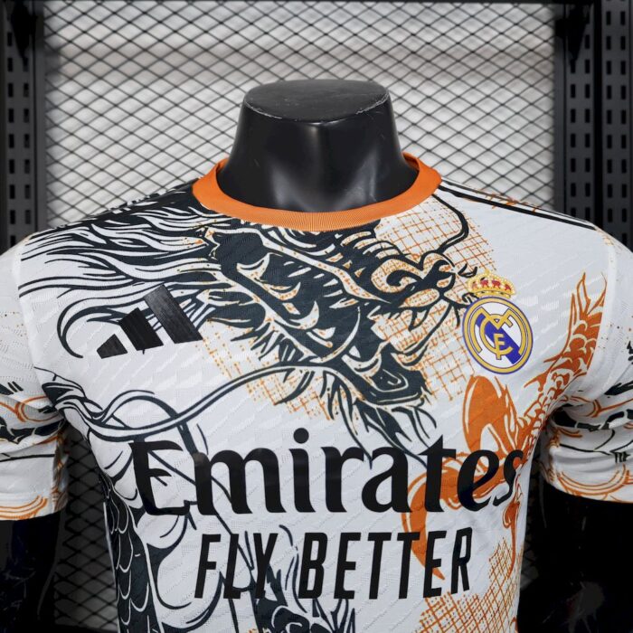 Mens Real Madrid 2025/26 Black and white dragon version Jersey Player Version 5