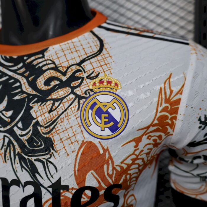 Mens Real Madrid 2025/26 Black and white dragon version Jersey Player Version 4