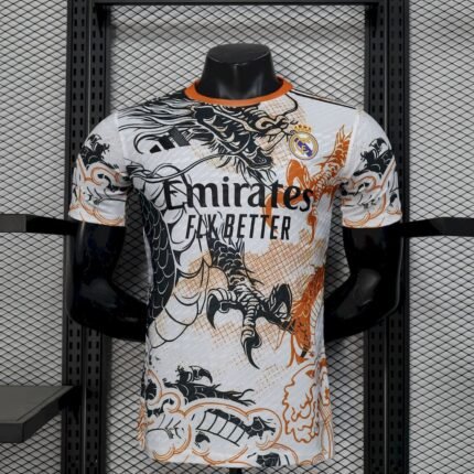 Mens Real Madrid 2025/26 Black and white dragon version Jersey Player Version