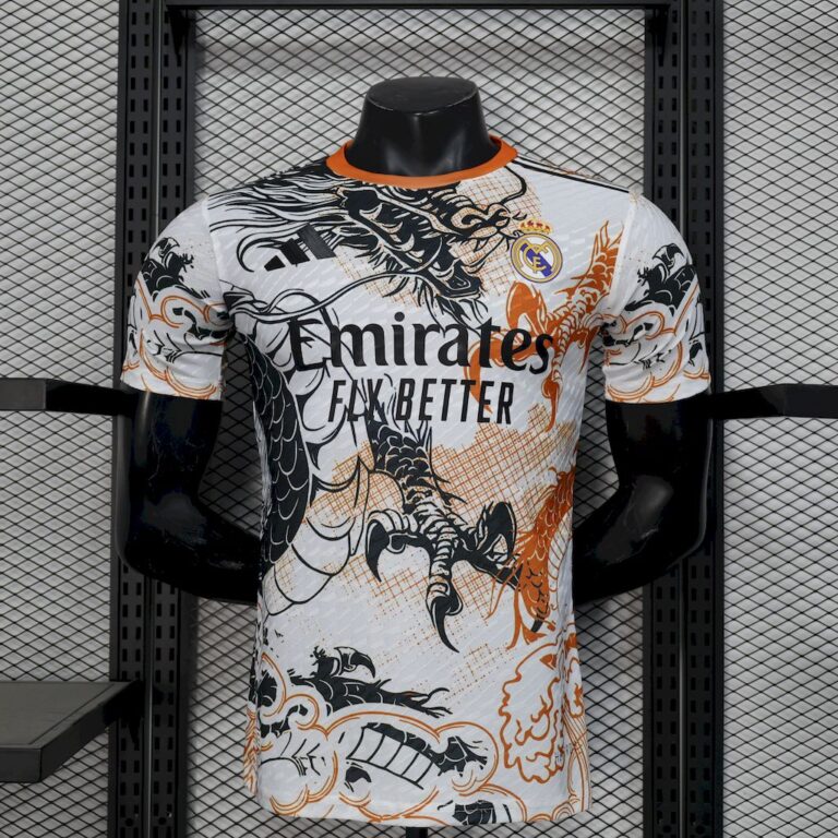 Mens Real Madrid 2025/26 Black and white dragon version Jersey Player Version