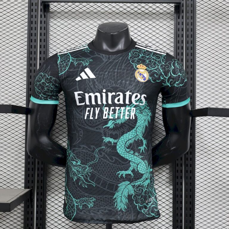 Mens Real Madrid 2025/26 Black Green Dragon Edition Jersey Player Version