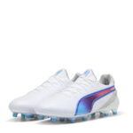 Puma King Firm Ground Football Boots – White/Blue/Grey