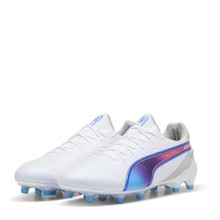 Puma King Firm Ground Football Boots – White/Blue/Grey