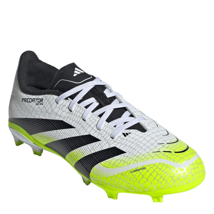 adidas Predator Junior Firm Ground Football Boots – White/Blk/Lemon – view 3