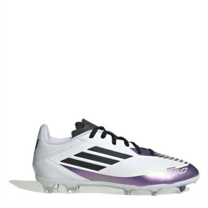 adidas F50 Junior Firm Ground Football Boots – White/Purple