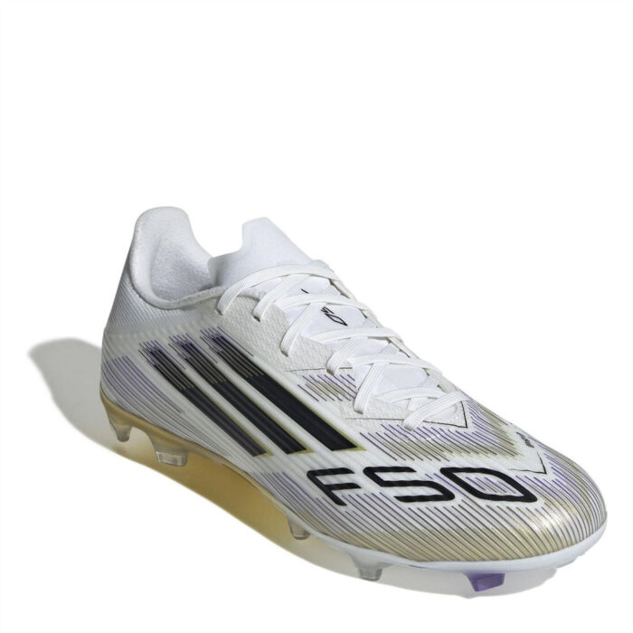adidas F50 Firm Ground Football Boots – White/Blk/Gold - Image 3