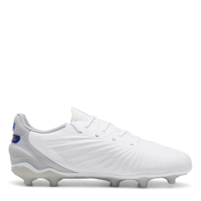 Puma King Junior Firm Ground Football Boots – White/Blue/Grey – view 4