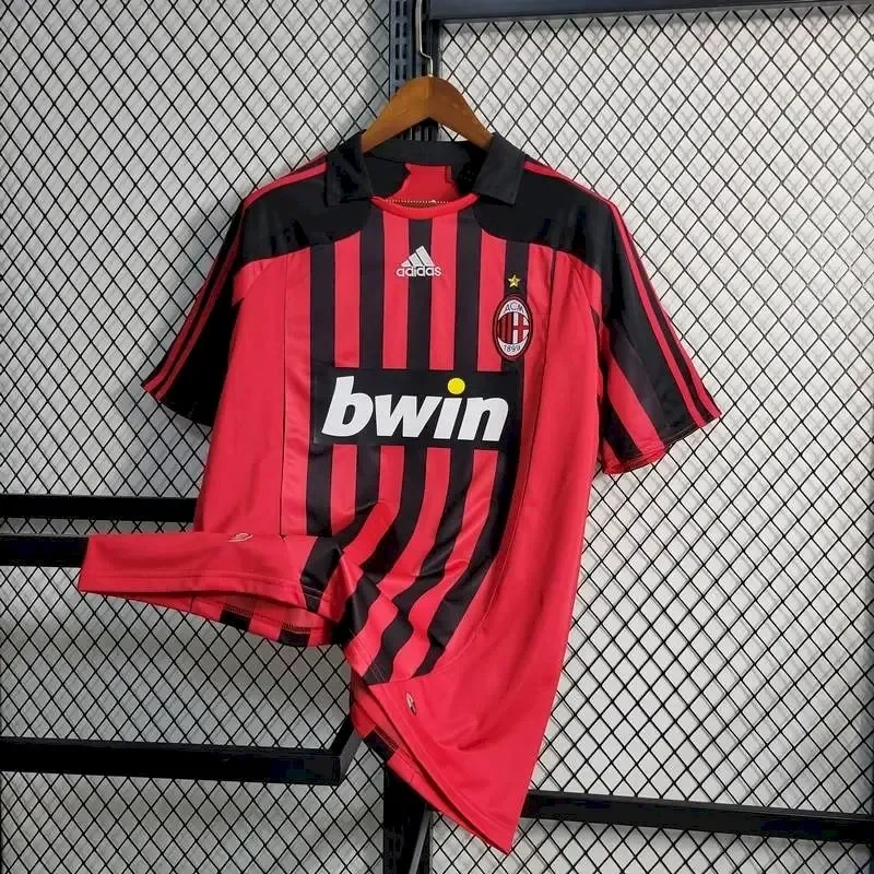 AC Milan red and black striped retro home shirt from the 2006-07 Champions League-winning era
