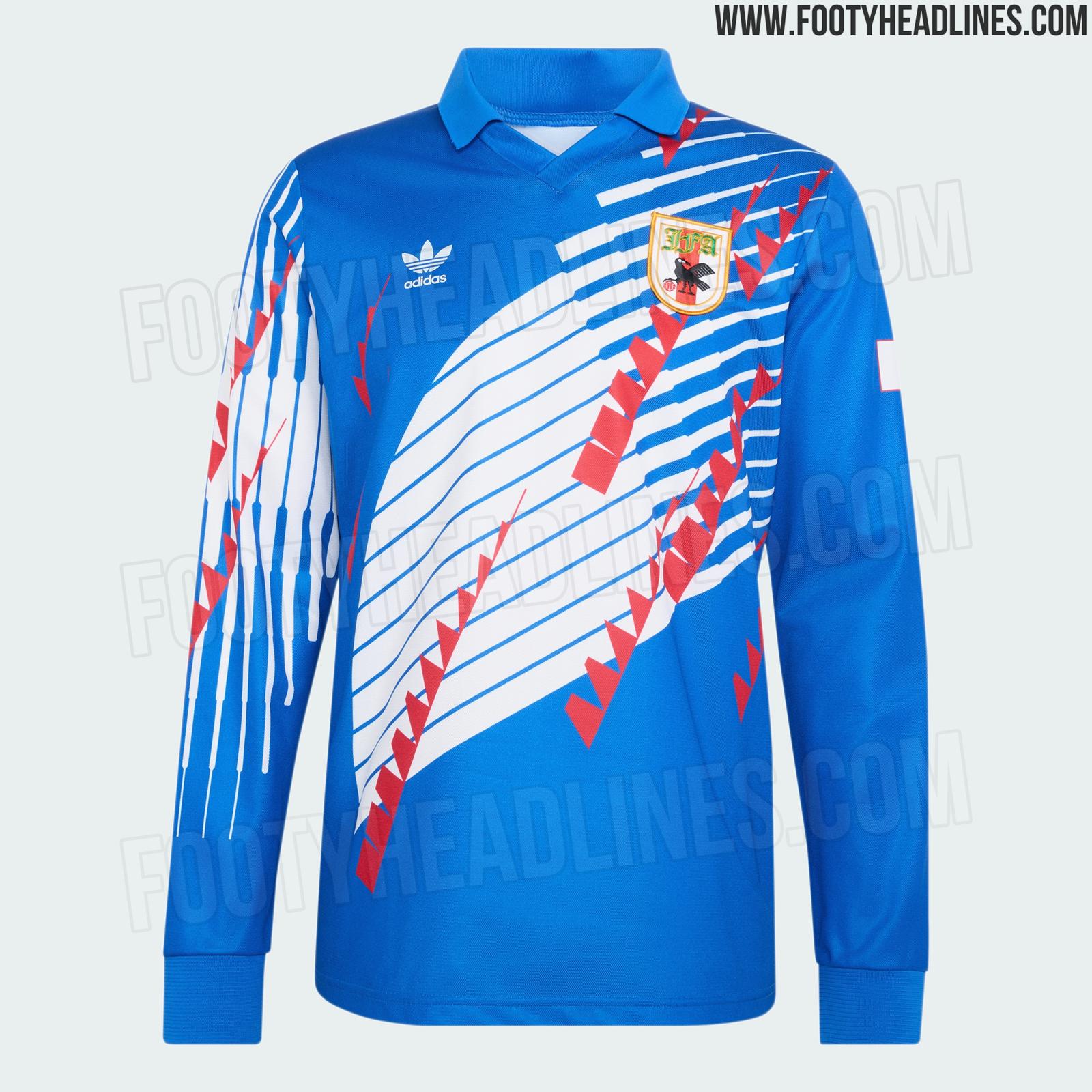 Adidas Japan 1993 home remake kit — long-sleeve blue shirt front view