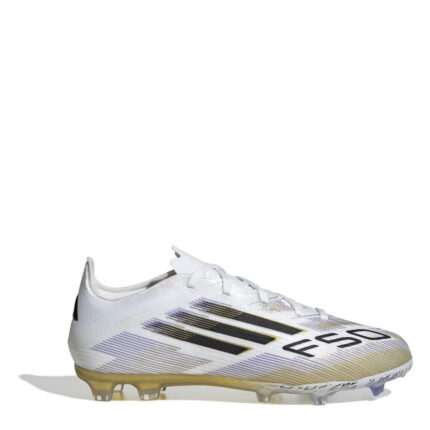 adidas F50 Junior Firm Ground Football Boots – White/Blk/Gold